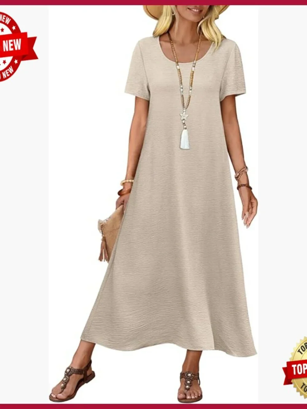 Summer Maxi Dress with Pockets, Lightweight Fabric, Loose Fit, Casual Beach Wear - Picture 1 of 7